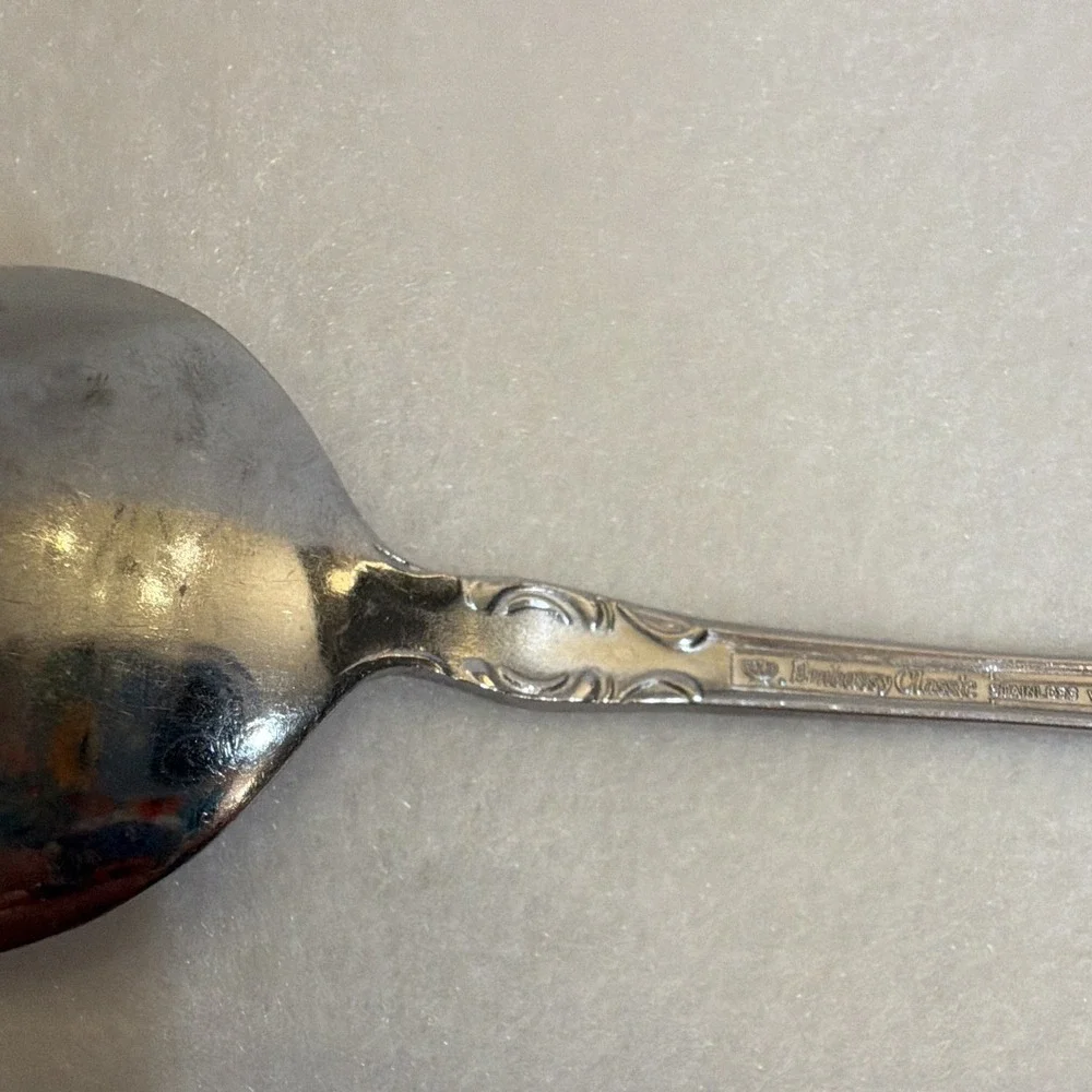 Embassy Classic VALMORRA Stainless Steel Spoon Floral Handle Glossy 7 1/2 in